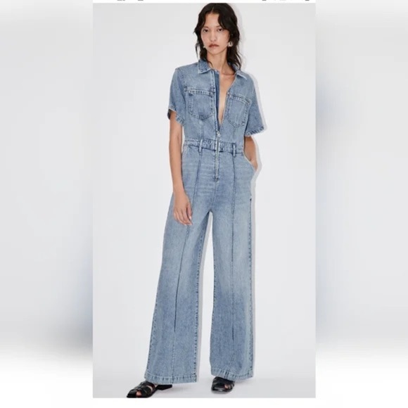 Zara Light Blue Denim Jumpsuit - Picture 1 of 8
